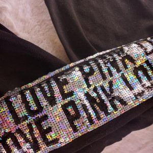 Pink sequins black leggings